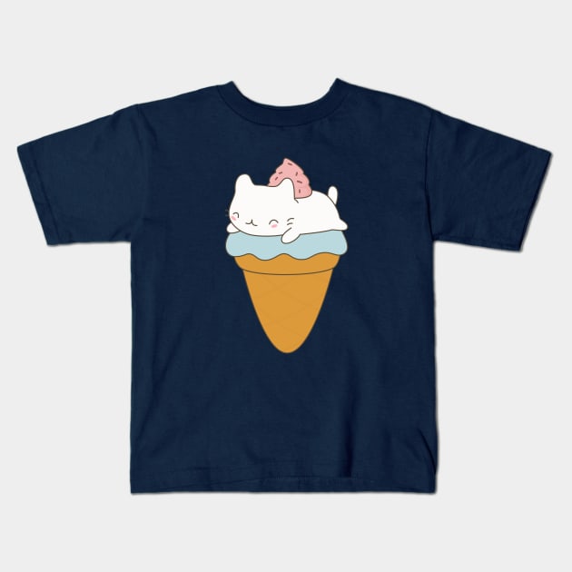 Kawaii Ice Cream Cone Cat Dessert T-Shirt Kids T-Shirt by happinessinatee